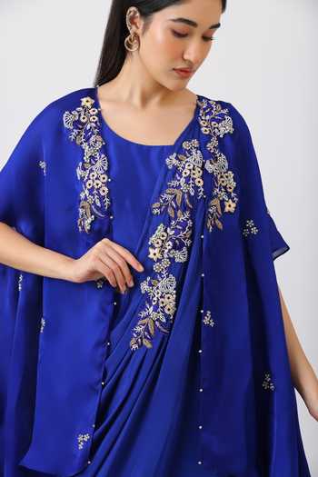 Vidushi Gupta_Blue Chiffon, Chinon, Silk, Organza Pearls, Cut Embroidered Jacket Palazzo Set _at_Aza_Fashions