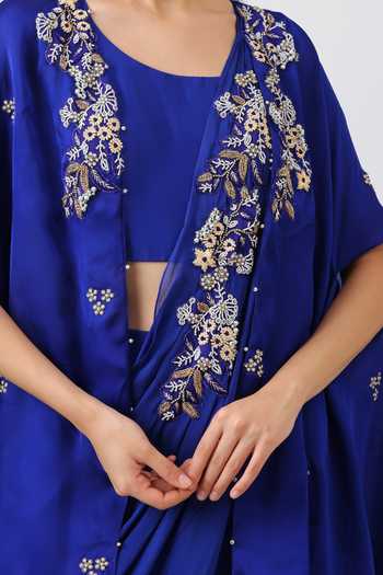 Buy_Vidushi Gupta_Blue Chiffon, Chinon, Silk, Organza Pearls, Cut Embroidered Jacket Palazzo Set 