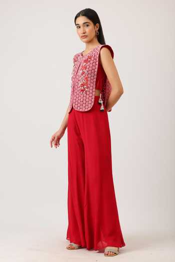 Vidushi Gupta Pearl Embroidered Gilet & Palazzo Set 