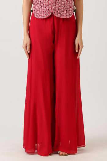 Vidushi Gupta Red Silk, Modal Round , Scoop Pearl Embroidered Gilet And Palazzo Set Online at Aza Fashions Vidushi Gupta_Red Silk, Modal Round , Scoop Pearl Embroidered Gilet And Palazzo Set _Online_at_Aza_Fashions