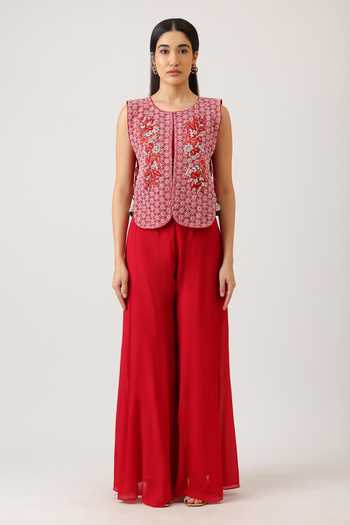 Vidushi Gupta Pearl Embroidered Gilet & Palazzo Set 