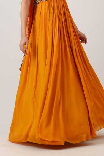 Shop Vidushi Gupta Yellow Modal, Silk, Chinon, Chiffon, Paisley Threadwork Anarkali With Dupatta Online at Aza Fashions Shop_Vidushi Gupta_Yellow Modal, Silk, Chinon, Chiffon, Paisley Threadwork Anarkali With Dupatta _Online_at_Aza_Fashions