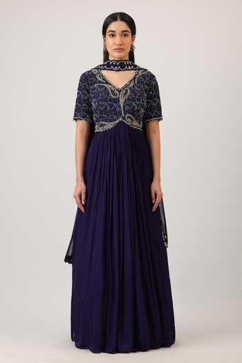 Vidushi Gupta_Purple Modal, Silk, Chinon, Threadwork Embroidered Anarkali With Dupatta _Online_at_Aza_Fashions