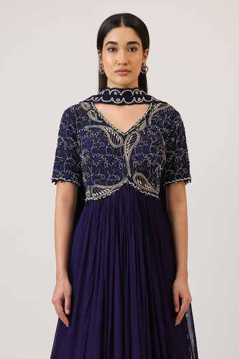 Buy_Vidushi Gupta_Purple Modal, Silk, Chinon, Threadwork Embroidered Anarkali With Dupatta _Online_at_Aza_Fashions