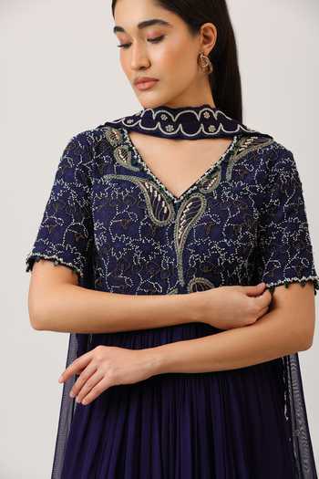 Vidushi Gupta_Purple Modal, Silk, Chinon, Threadwork Embroidered Anarkali With Dupatta _at_Aza_Fashions