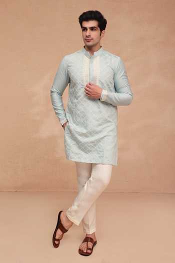 Buy Manish Nagdeo Blue Silk Embroidered Kurta Set Online at Aza Fashions Buy_Manish Nagdeo_Blue Silk Embroidered Kurta Set _Online_at_Aza_Fashions