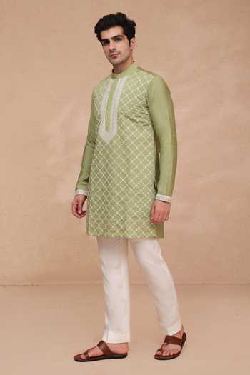 Buy Manish Nagdeo Green Silk Thread Embroidered Kurta And Pant Set Online at Aza Fashions Buy_Manish Nagdeo_Green Silk Thread Embroidered Kurta And Pant Set _Online_at_Aza_Fashions