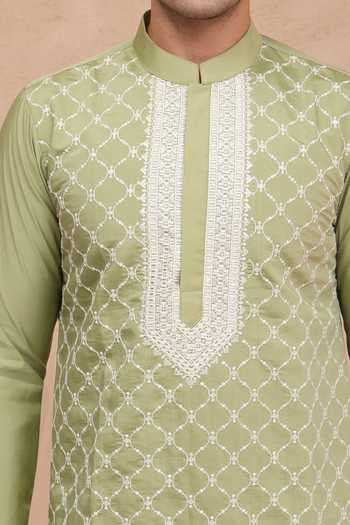Manish Nagdeo Green Silk Thread Embroidered Kurta And Pant Set at Aza Fashions Manish Nagdeo_Green Silk Thread Embroidered Kurta And Pant Set _at_Aza_Fashions