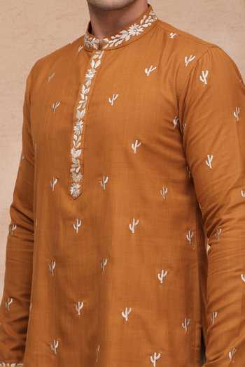 Manish Nagdeo Yellow Silk Embroidered Kurta And Pant Set at Aza Fashions Manish Nagdeo_Yellow Silk Embroidered Kurta And Pant Set _at_Aza_Fashions