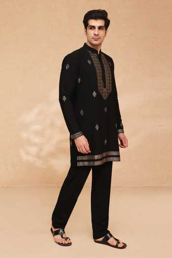 Buy Manish Nagdeo Black Viscose Foil Work Kurta And Pant Set Buy_Manish Nagdeo_Black Viscose Foil Work Kurta And Pant Set