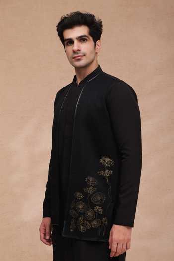 Buy Manish Nagdeo Black Lycra Asymmetric Panelled Kurta And Pant Set Online at Aza Fashions Buy_Manish Nagdeo_Black Lycra Asymmetric Panelled Kurta And Pant Set _Online_at_Aza_Fashions