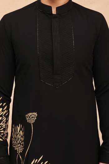 Buy_Manish Nagdeo_Black Viscose, Acrylic Placement Printed Kurta And Salwar Set _Online_at_Aza_Fashions