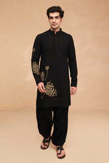 Manish Nagdeo Black Viscose, Acrylic Placement Printed Kurta And Salwar Set at Aza Fashions Manish Nagdeo_Black Viscose, Acrylic Placement Printed Kurta And Salwar Set _at_Aza_Fashions