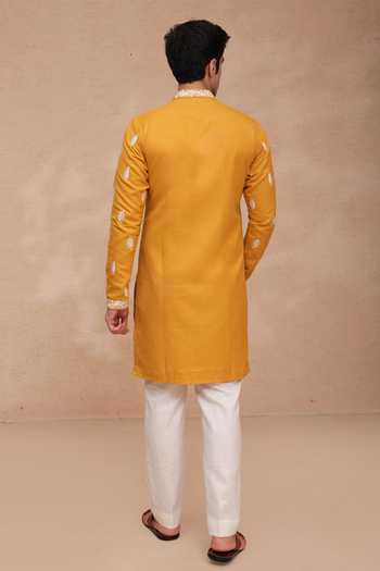 Manish Nagdeo Embroidered Ruby Silk Kurta & Pant Set