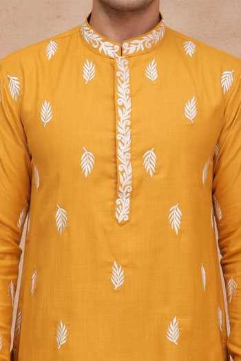 Buy Manish Nagdeo Yellow Silk Embroidered Ruby Kurta And Pant Set Buy_Manish Nagdeo_Yellow Silk Embroidered Ruby Kurta And Pant Set