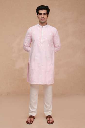 Manish Nagdeo Pink Silk Embroidered Ruby Kurta And Pant Set at Aza Fashions Manish Nagdeo_Pink Silk Embroidered Ruby Kurta And Pant Set _at_Aza_Fashions