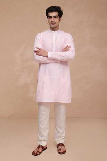 Buy_Manish Nagdeo_Pink Silk Embroidered Ruby Kurta And Pant Set 