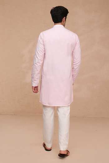 Manish Nagdeo Embroidered Ruby Silk Kurta & Pant Set