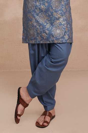 Manish Nagdeo_Blue Silk Printed Ruby Kurta And Salwar Set _Online_at_Aza_Fashions