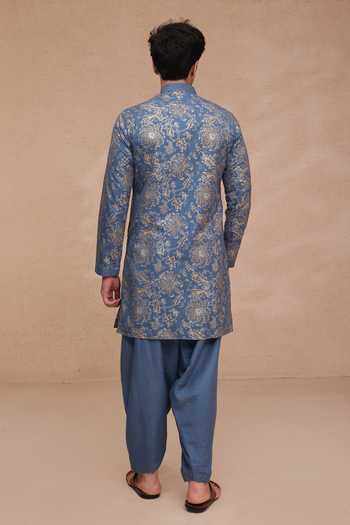 Manish Nagdeo Printed Ruby Silk Kurta & Salwar Set