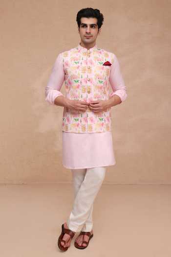Shop Manish Nagdeo Pink Silk Printed Art Nehru Jacket Set Online at Aza Fashions Shop_Manish Nagdeo_Pink Silk Printed Art Nehru Jacket Set _Online_at_Aza_Fashions