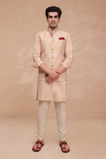 Manish Nagdeo Chanderi Silk Nehru Jacket & Kurta Set 