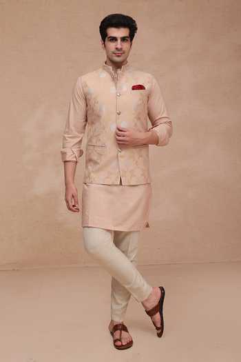 Manish Nagdeo Chanderi Silk Nehru Jacket & Kurta Set 