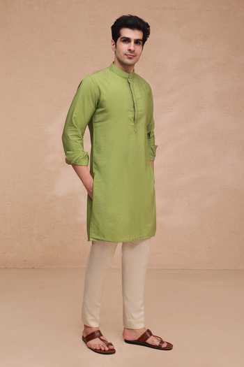 Manish Nagdeo Green Chanderi Silk, Silk, Cotton Zari Buti Nehru Jacket Kurta And Pant Set Online at Aza Fashions Manish Nagdeo_Green Chanderi Silk, Silk, Cotton Zari Buti Nehru Jacket Kurta And Pant Set _Online_at_Aza_Fashions