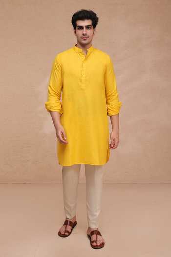 Manish Nagdeo Yellow Silk, Jacquard Nehru Jacket Set Online at Aza Fashions Manish Nagdeo_Yellow Silk, Jacquard Nehru Jacket Set _Online_at_Aza_Fashions