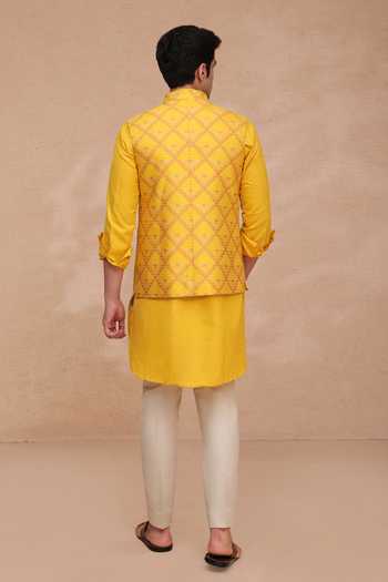 Manish Nagdeo Jacquard Silk Nehru Jacket Set 