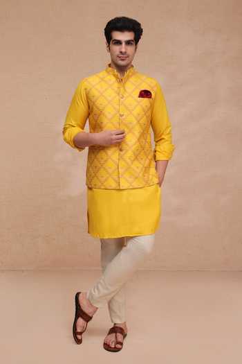 Manish Nagdeo Jacquard Silk Nehru Jacket Set 