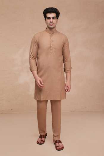 Shop Manish Nagdeo Brown Silk Printed Nehru Jacket And Kurta Set Online at Aza Fashions Shop_Manish Nagdeo_Brown Silk Printed Nehru Jacket And Kurta Set _Online_at_Aza_Fashions