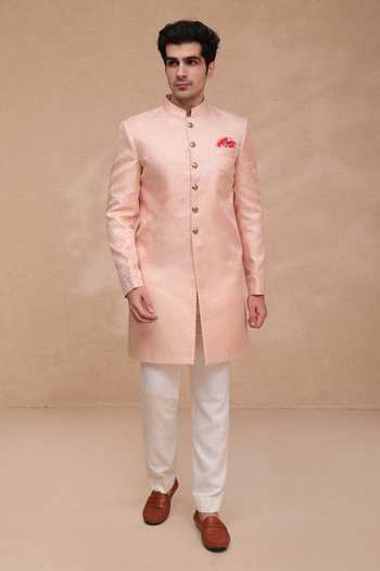 Manish Nagdeo Rose Gold Brocade, Rayon, Terrycloth Banarasi Sherwani Set Online at Aza Fashions Manish Nagdeo_Rose Gold Brocade, Rayon, Terrycloth Banarasi Sherwani Set _Online_at_Aza_Fashions