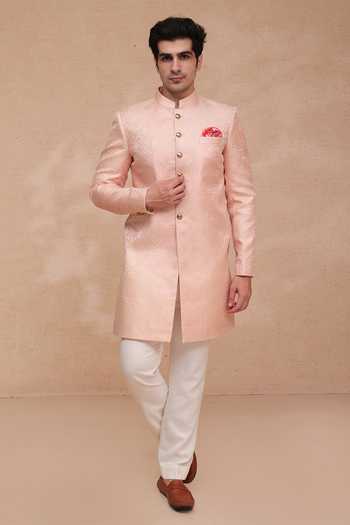 Buy Manish Nagdeo Rose Gold Brocade, Rayon, Terrycloth Banarasi Sherwani Set Buy_Manish Nagdeo_Rose Gold Brocade, Rayon, Terrycloth Banarasi Sherwani Set