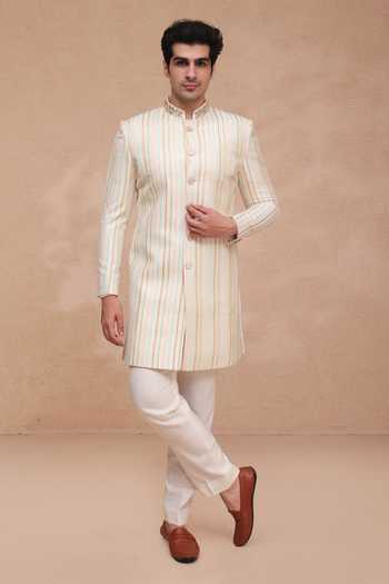 Manish Nagdeo Cotton Silk Sherwani Jacket Set 