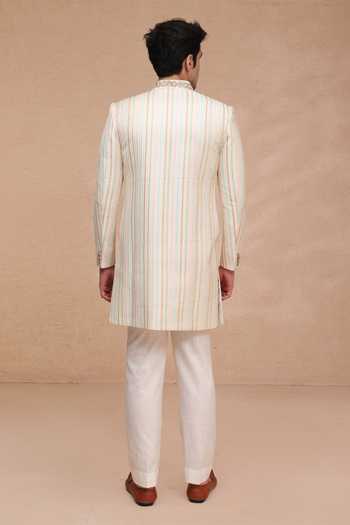 Manish Nagdeo Cotton Silk Sherwani Jacket Set 