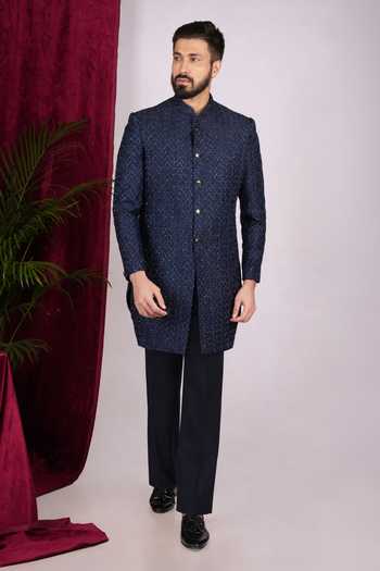 Sven Suits Embroidered Silk Bandhgala & Pant Set 