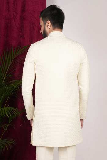 Sven Suits Embroidered Silk Bandhgala & Bundi Set 