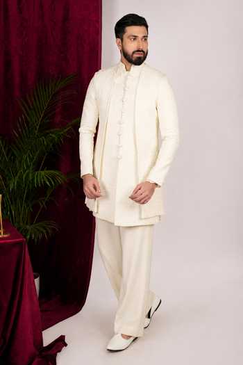 Sven Suits Embroidered Silk Bandhgala & Bundi Set 