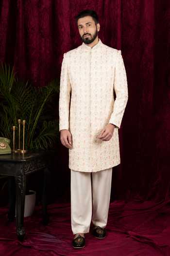 Sven Suits Embroidered Silk Sherwani Set 