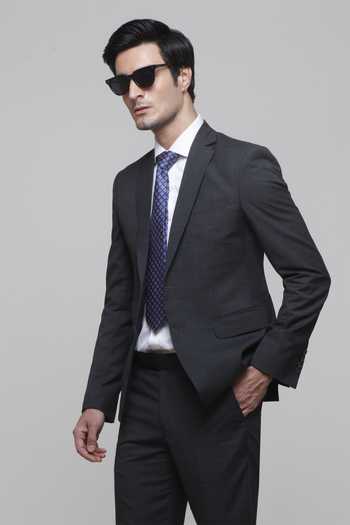 Sven Suits_Grey Viscose, Polyester Classic Suit Set _Online_at_Aza_Fashions