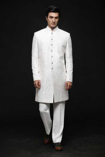 Sven Suits White Embroidered Sherwani Set 