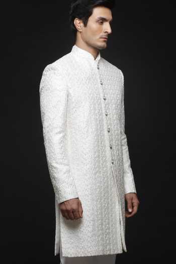 Sven Suits White Embroidered Sherwani Set 