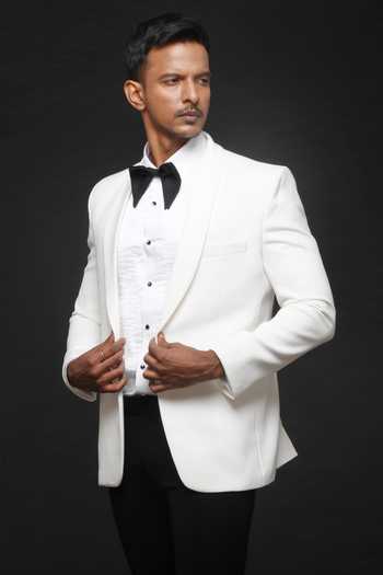 Sven Suits_Multicolor Viscose, Polyester White Tuxedo Suit Set _Online_at_Aza_Fashions