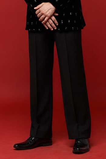 Buy_Sven Suits_Black Viscose, Polyester Embroidery, Stones Bandhgala Set _Online_at_Aza_Fashions