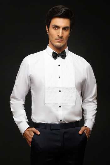 Sven Suits_Blue Viscose, Polyester Placed Embroidered Lapel Tuxedo Suit Set _Online_at_Aza_Fashions