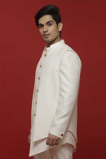 Buy Sven Suits Off White Silk Thread Embroidery, Stones Bandhgala And Pant Set Online at Aza Fashions Buy_Sven Suits_Off White Silk Thread Embroidery, Stones Bandhgala And Pant Set _Online_at_Aza_Fashions