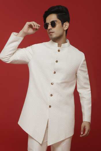 Sven Suits Off-White Embroidered Bandhgala & Pant Set 