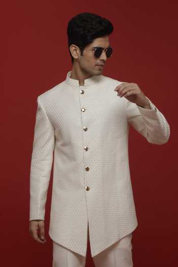 Buy Sven Suits Off White Silk Beads, Stones Embroidered Bandhgala And Pant Set Online at Aza Fashions Buy_Sven Suits_Off White Silk Beads, Stones Embroidered Bandhgala And Pant Set _Online_at_Aza_Fashions