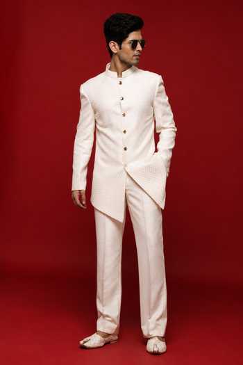 Sven Suits Off-White Embroidered Bandhgala & Pant Set 